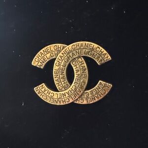CHANEL antique Gold-Tone Double CC Logo Pin with Engraved Script signed in back